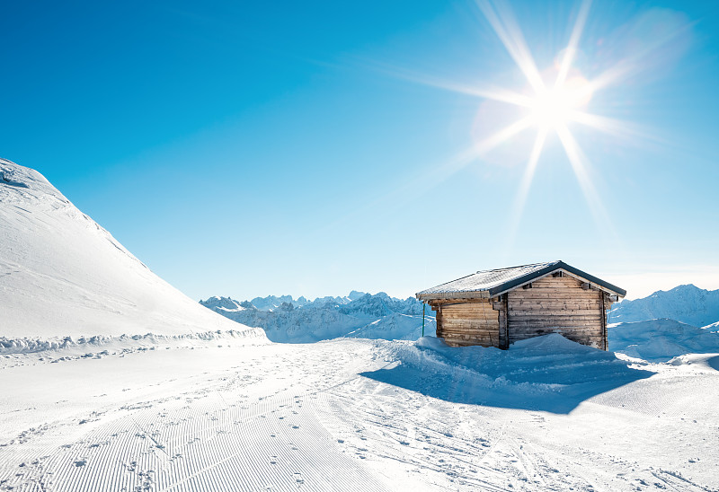 小屋,滑雪坡,木制,法尔梅尼尔,牧人小屋,小房间,小木屋,山,雪,太阳