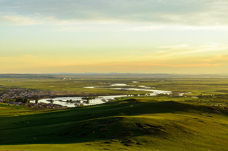 内蒙古自治区,中国,湿地,国际边境,藓沼,水,天空,水平画幅,无人,草原