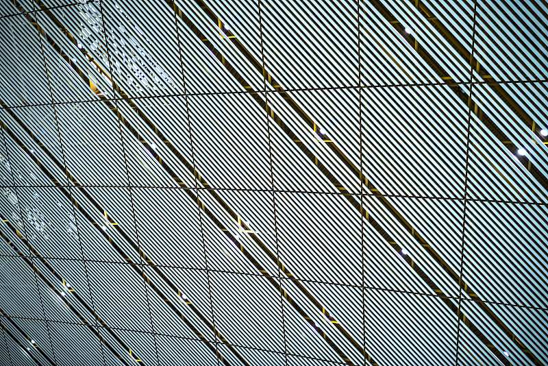 天花板,北京,机场,未来,水平画幅,无人,巨大的,长方形,几何形状,灯