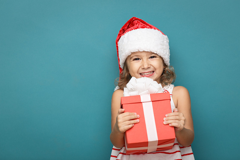 儿童,肖像,圣诞帽,女婴,圣诞礼物,礼物,圣诞老人,女孩,拿着,可爱的