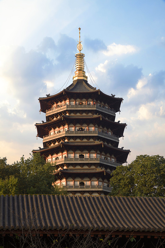 杭州,塔,雷峰宝塔,西湖,垂直画幅,天空,度假胜地,无人,户外,云景