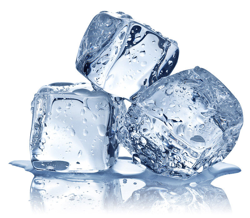 冰块,三个物体,冰,寒冷,水平画幅,无人,块状,蓝色,湿,白色背景