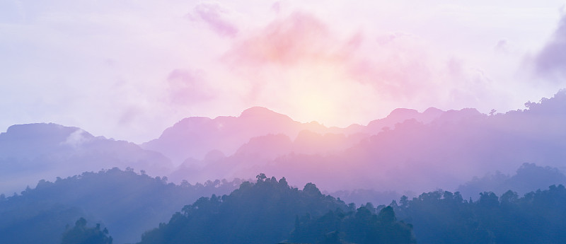 多色的,紫色,山脉,雾,云景,从容态度,粉色,天空,山,热霾