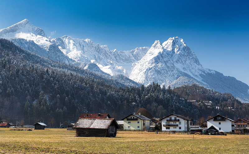加米施帕腾基兴,阿尔卑斯山脉,鲁瓦扎赫山谷,看风景,度假胜地,水平画幅,雪,无人,平视角,户外