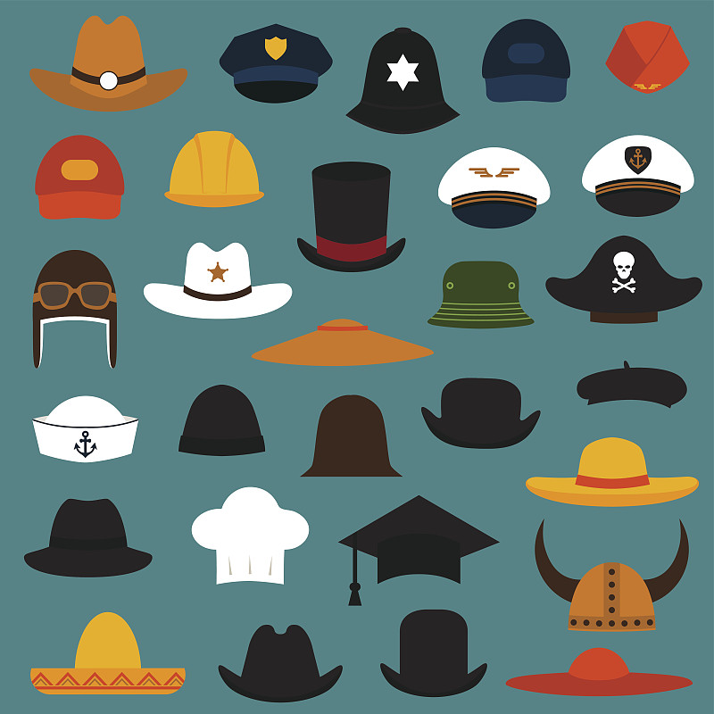 帽子,鸭舌帽,贝雷帽,船长,棒球帽,飞行员,水手,警官,魔术师,维京船