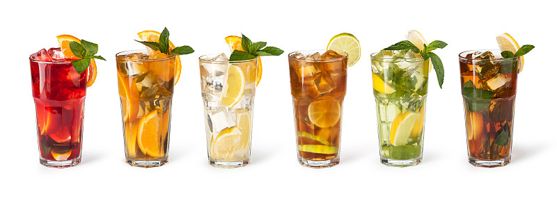 饮料,冰块,水果,玻璃杯,水平画幅,无人,柠檬苏打水,玻璃,鸡尾酒,含酒精饮料