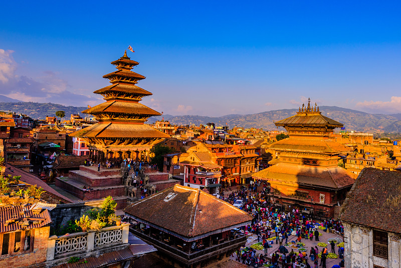 尼泊尔,天空,水平画幅,参观者,古城,人,群众,城市,摄影