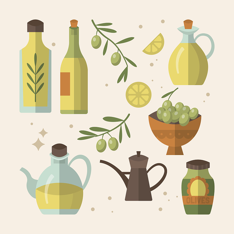 绘画插图,橄榄油,瓶子,矢量,平坦的,计算机图标,油橄榄树,配方,符号,膳食