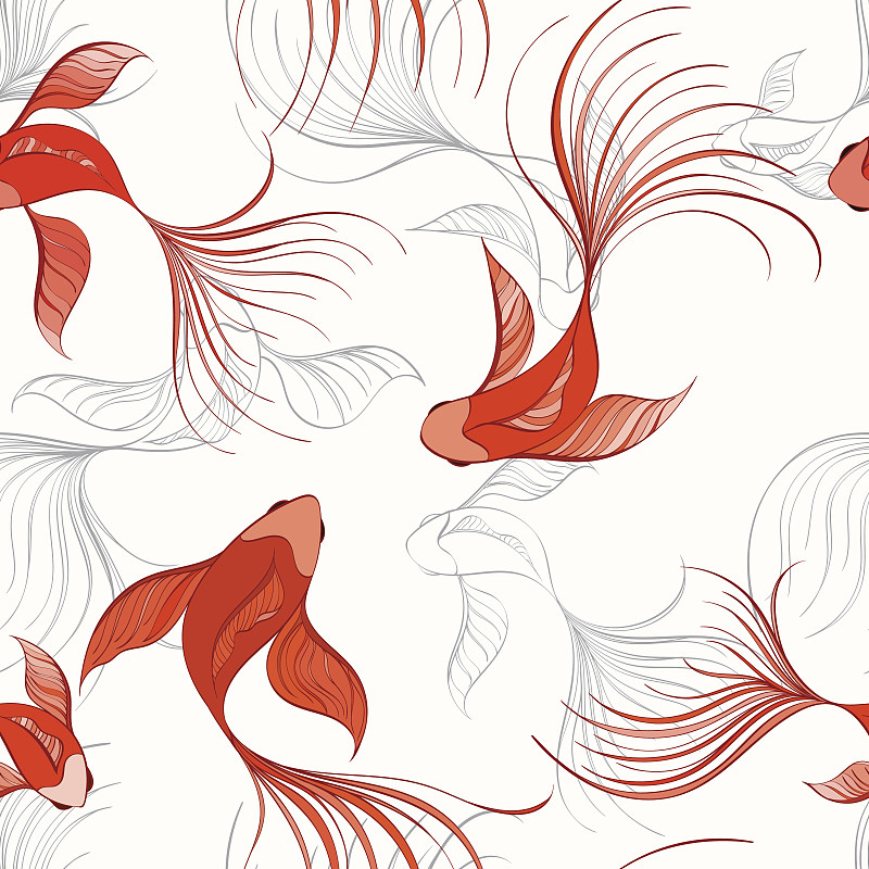 四方连续纹样,鱼类,锦鲤,水母,可爱的,模板,色彩鲜艳,动物,中国,背景
