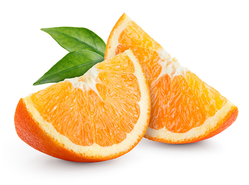 橙子,水果,白色,切片食物,叶子,分离着色,矢状,横截面,部分,清新