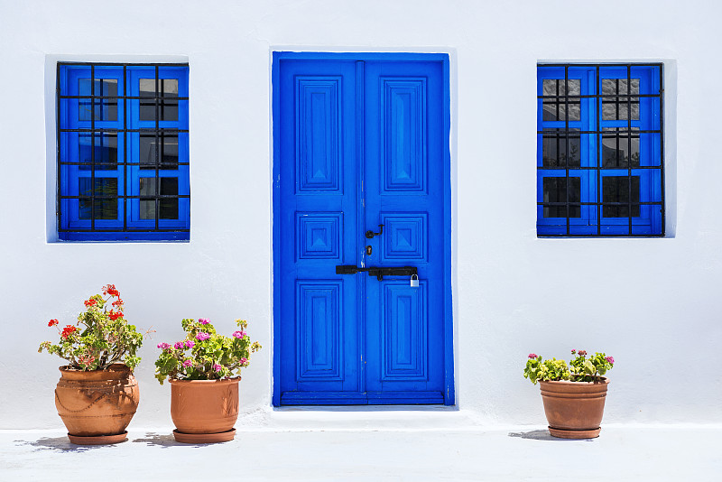 希腊,白色,圣托里尼岛,蓝色,门,传统,爱琴海,基克拉迪群岛,留白