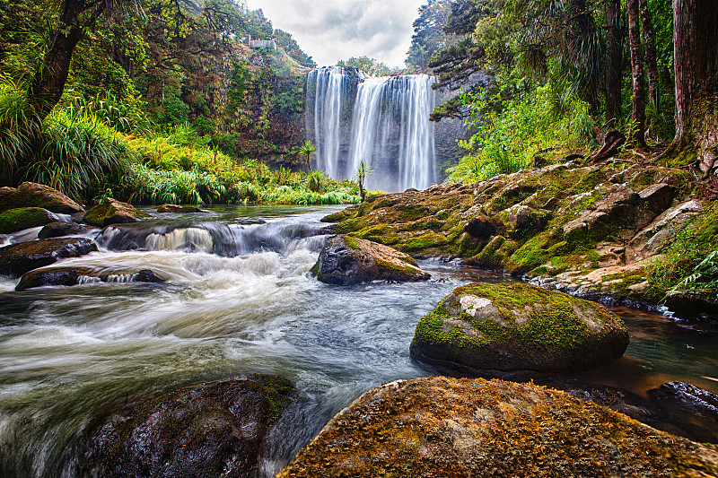 瀑布,新西兰,旺阿雷,自然,水,美,公园,水平画幅,地形,岩石