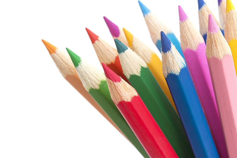 特写,白色背景,铅笔,分离着色,调色板,艺术,水平画幅,彩色铅笔,组物体