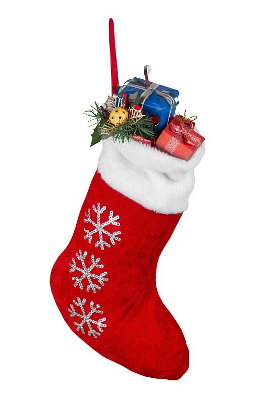 圣诞长袜,充满的,礼物,垂直画幅,袜子,无人,悬挂的,包装纸,背景分离
