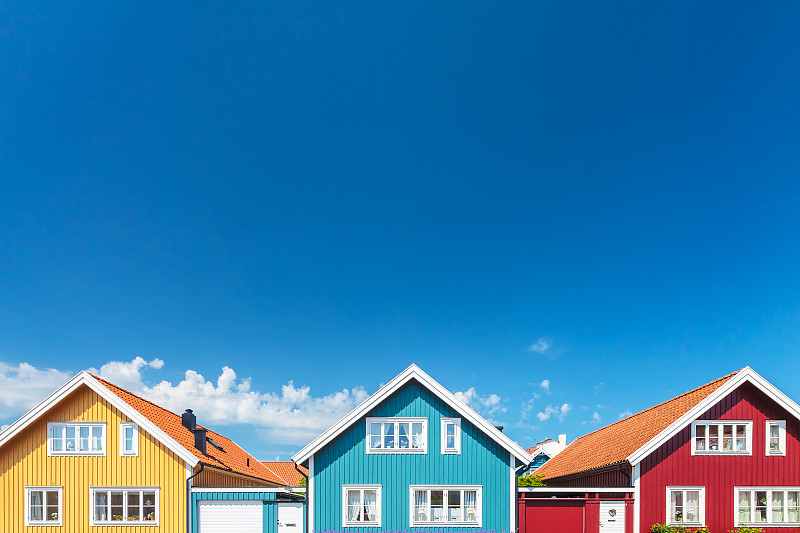 房屋,蓝色,古老的,天空,前面,瑞典,卡尔斯克鲁纳,小别墅,外立面,成一排
