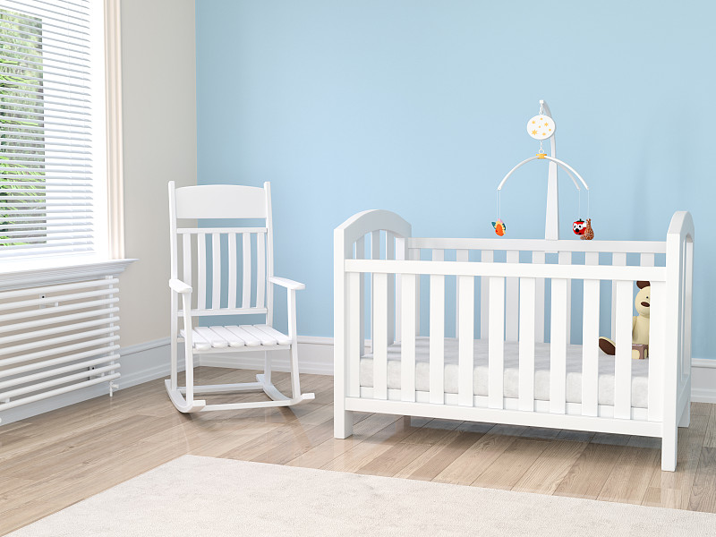婴儿床,摇椅,儿童房,窗户,水平画幅,无人,家庭生活,婴儿,室内,住宅内部