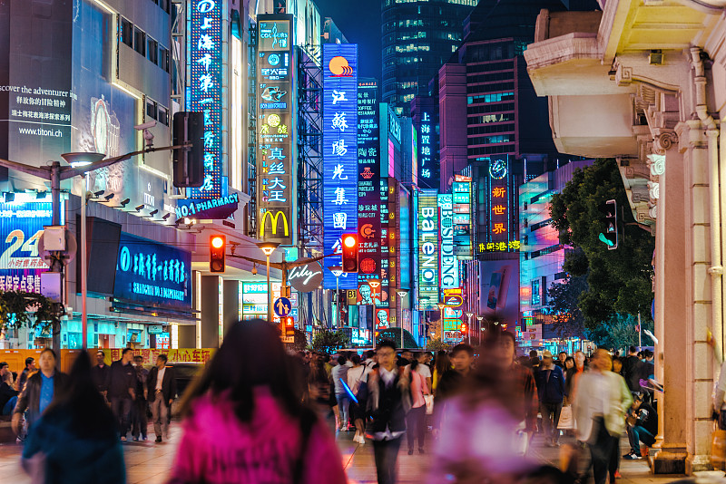 上海,街道,夜晚,南京,南京路,行人,都市风景,拥挤的,夜市,广告