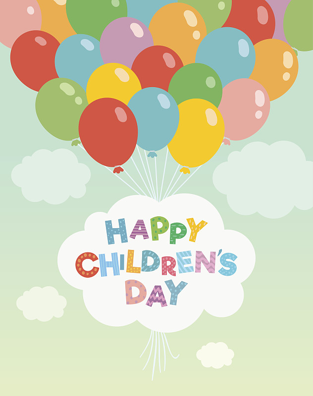 儿童节,矢量,背景,垂直画幅,天空,贺卡,灵感,无人,绘画插图,气球