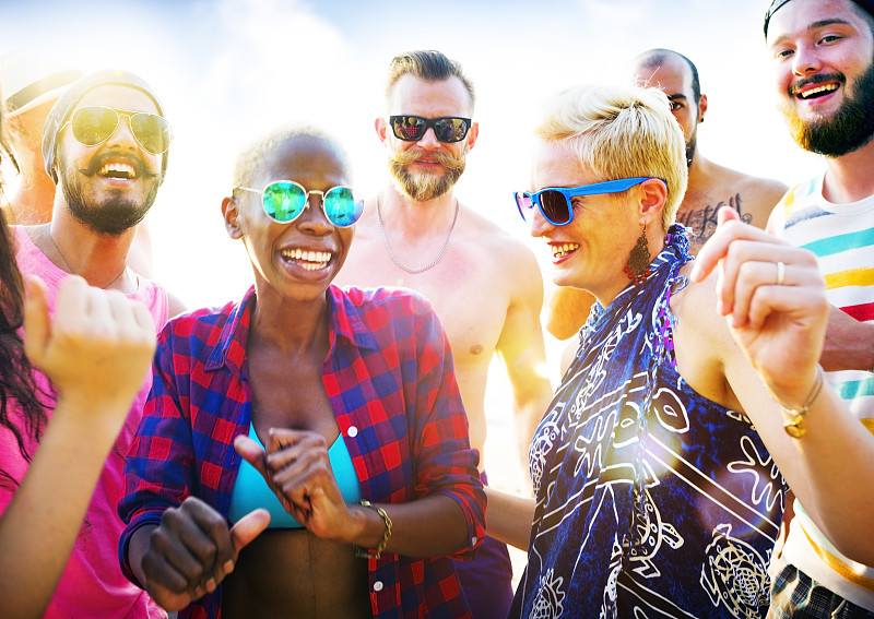 沙滩派对,夏天,概念,音乐节,友谊,水平画幅,人群,户外,海滩,成年的