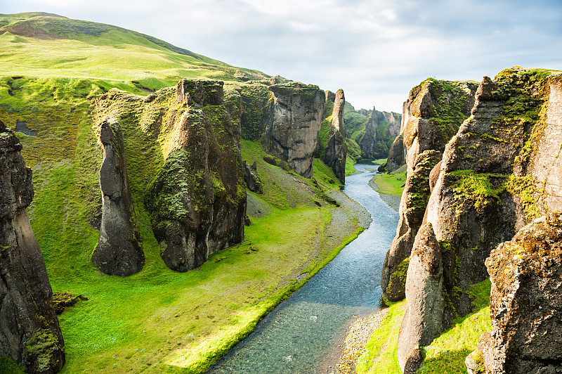 峡谷,河流,巨石,沟壑,冰岛国,熔岩,苔藓,野生植物,非凡的,悬崖