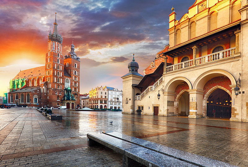 波兰,中央广场,克拉科夫,市场广场,纺织会馆,广场,长方形会堂,水平画幅
