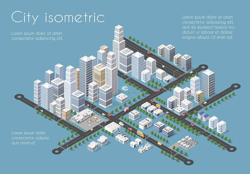 城市,三维图形,等角投影,交通,城镇,路,信息图表,公寓,巴士,摩天大楼