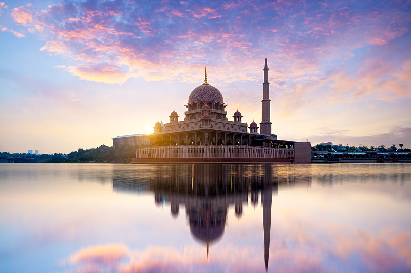 清真寺,布城,马来西亚,树袋熊,宣礼塔,,水,天空,水平画幅,无人,早晨