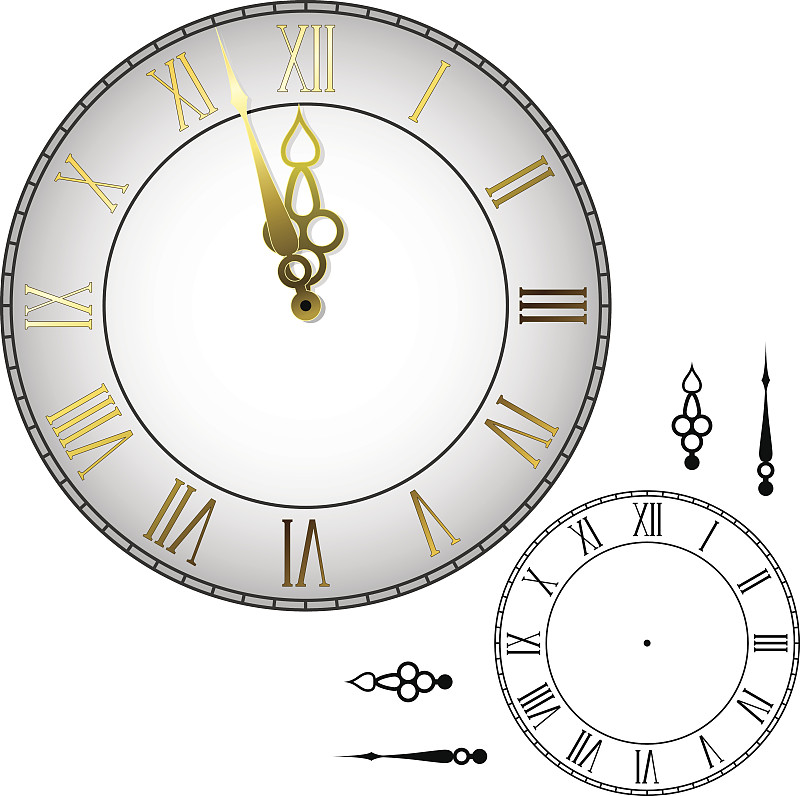 挂钟,古典式,钟面,钟,罗马风格,午夜,古董,12点整,数字12,秒针