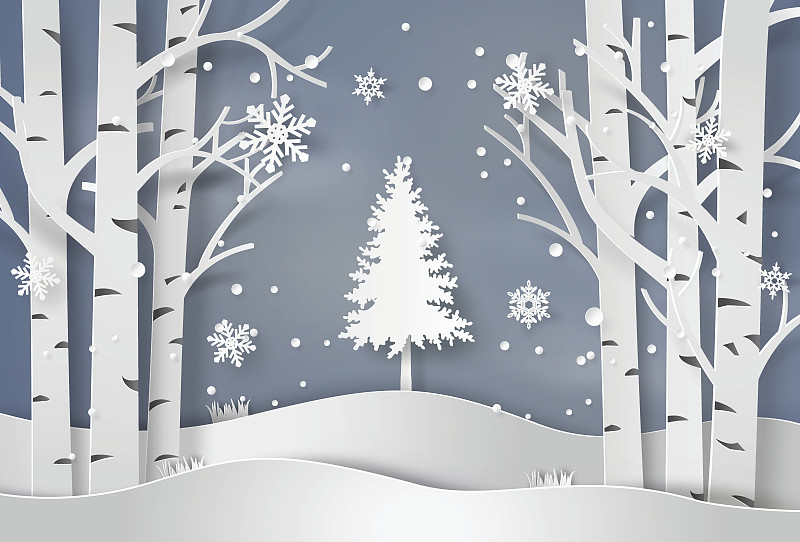 雪花,圣诞树,大风雪,地形,雪,冬天,森林,纸,鹿