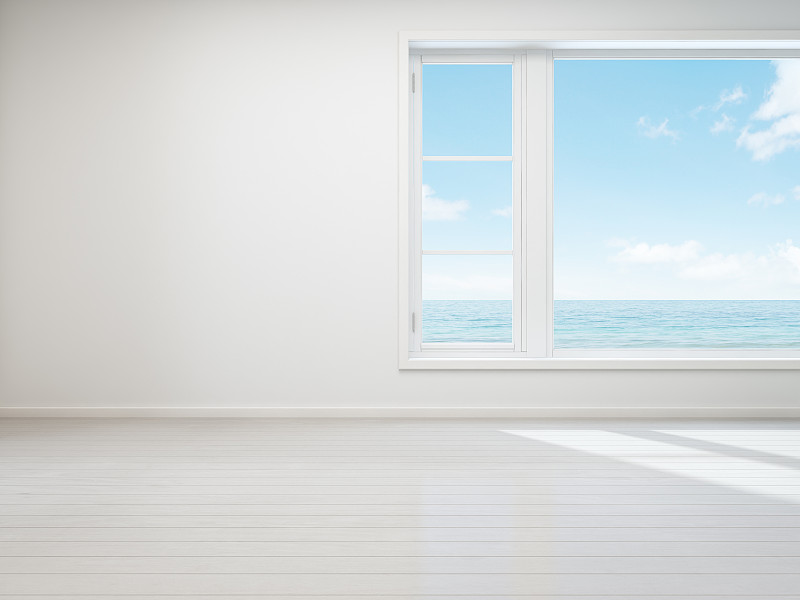 窗户,白色,住宅房间,海滨别墅,窗框,透过窗户往外看,极简构图,地板,海洋,墙