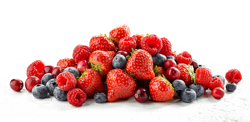 浆果,多样,清新,堆,草莓,蓝莓,蔓越桔,正面视角,水平画幅,素食