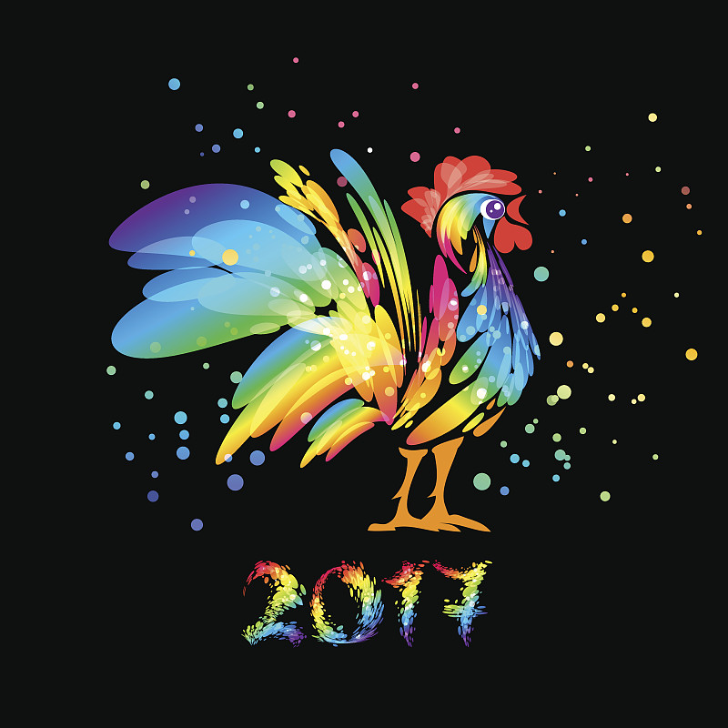 2017年,公鸡,贺卡,艺术,家禽,绘画插图,符号,鸟类,计算机制图