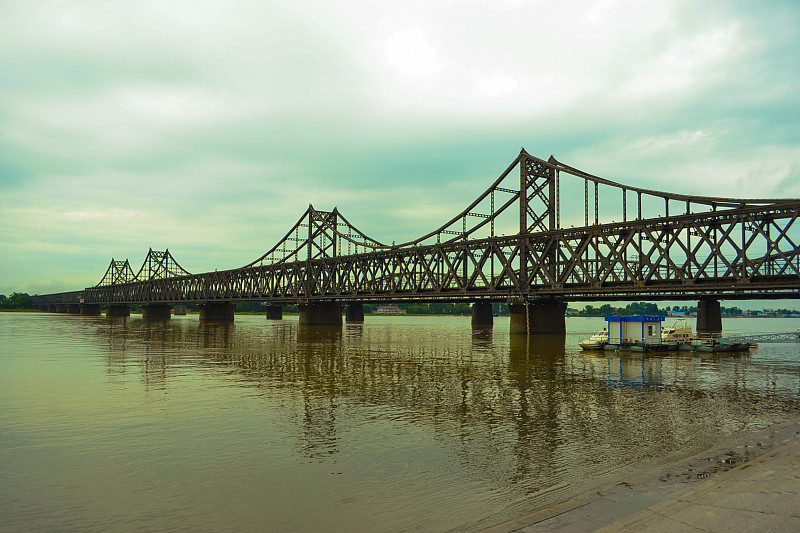 鸭绿江,桥,丹东,朝鲜,辽宁省,国际边境,水,水平画幅,地形,无人