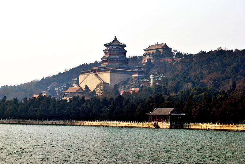 颐和园,枯山水,东方石景花园,北京,水,水平画幅,无人,户外,湖,冬天
