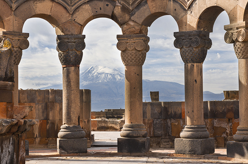 亚美尼亚,阿拉雷特峰,寺庙,埃里温市,灵性,艺术,水平画幅,雪,古老的
