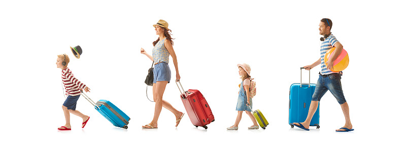 头球,太阳,手提箱,背景分离,行李,白色背景,家庭,旅行者,短裤,双亲家庭