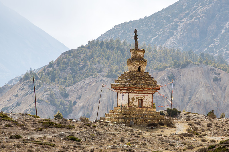 古老的,佛塔,徒步旅行,传统,安娜普娜环线,水平画幅,山,坤布,喜马拉雅山脉