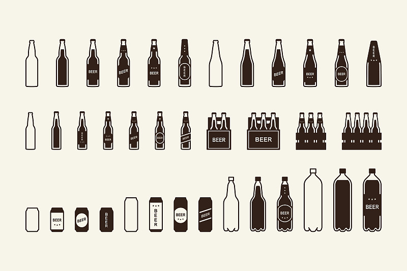 瓶子,啤酒瓶,盒子,图标集,罐子,饮料,含酒精饮料,空的,一个物体,美术工艺
