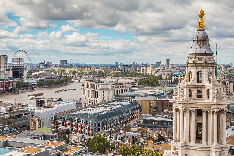 都市风景,伦敦,纪念碑,天空,高视角,泰晤士河,英格兰,伦敦市政厅,金丝雀码头,国际著名景点