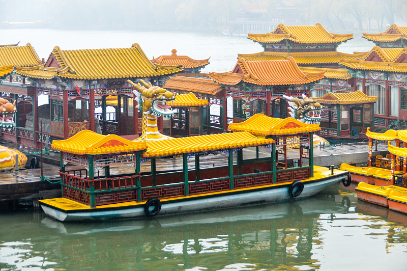 颐和园,北京,中国,船,华丽的,昆明,亭台楼阁,宫殿,划艇,水