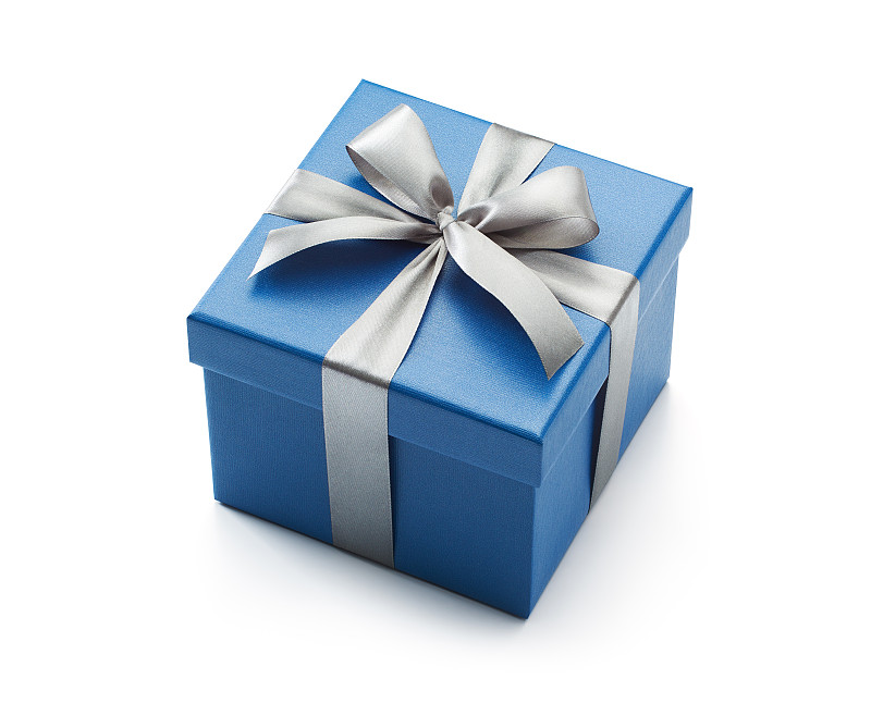 包装纸,蓝色,白色,分离着色,生日礼物,礼物,蝴蝶结,缎带,盒子,剪贴路径