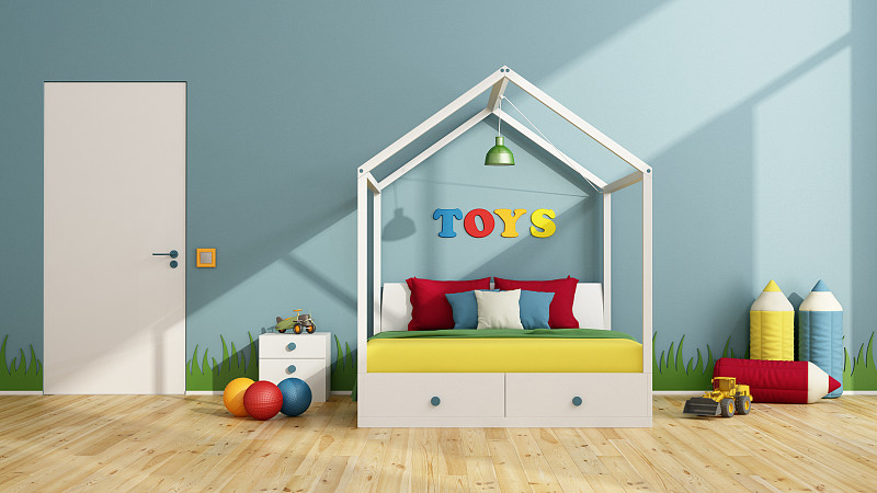卧室,儿童,多色的,球,水平画幅,墙,灯,娱乐室,儿童房,床头柜
