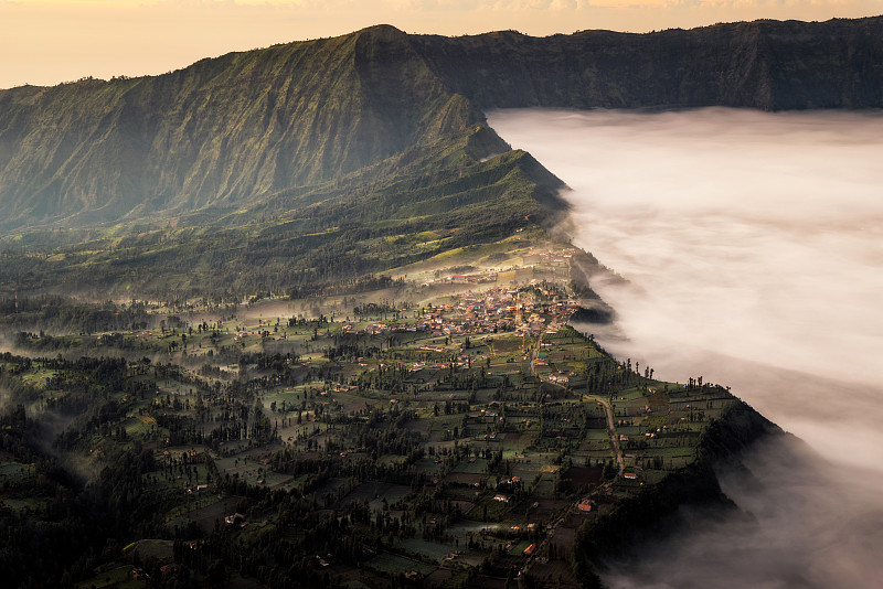 早晨,雾,乡村,灯开关,婆罗摩火山,bromo-tengger-semeru,national,park,东爪哇,爪哇,火山口,天空