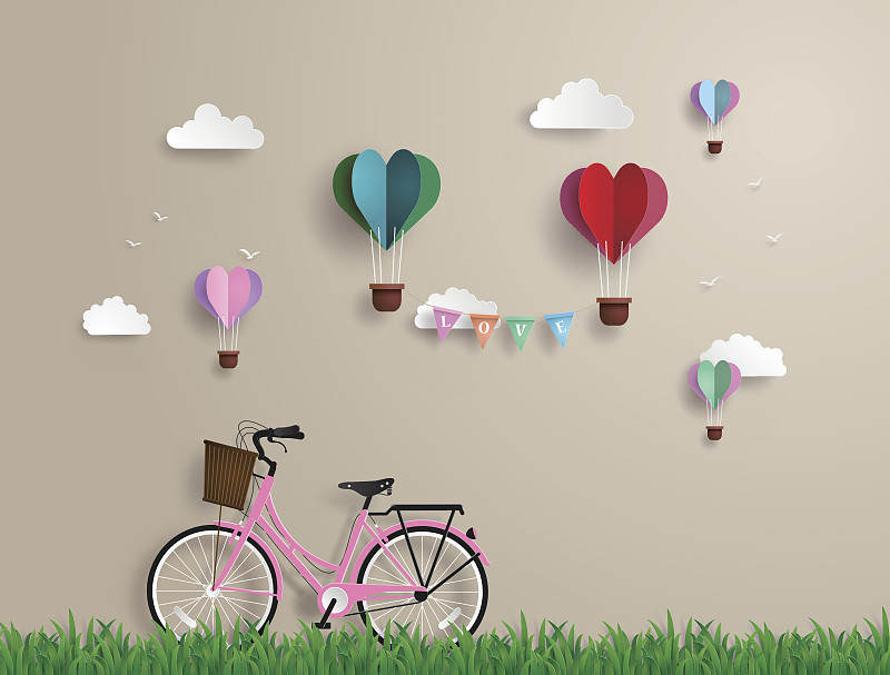 粉色,草,静止的,华丽的,脚踏车,折纸工艺,车轮,美术工艺,风,浪漫
