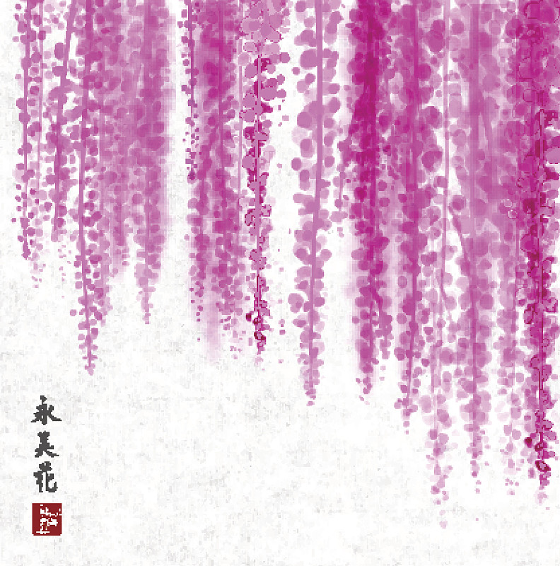 紫藤,墨水,动物手,水墨画,墨水和刷子,垂直画幅,绘画插图,美,禅宗