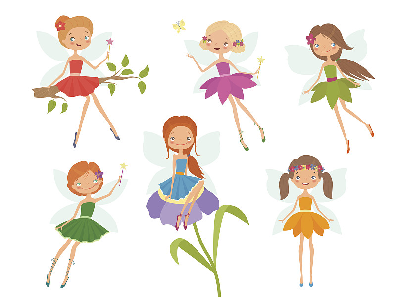 小的,可爱的,仙女,动画片,美,青少年,水平画幅,蝴蝶,公主,绘画插图