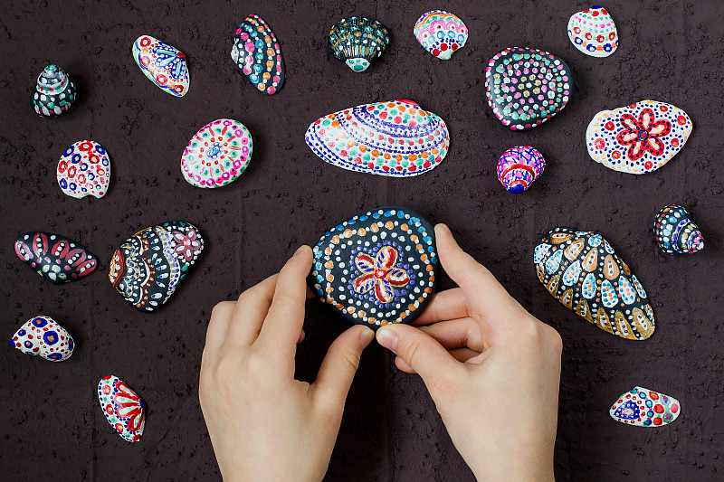 鹅卵石,式样,斑点,涂料,自制的,贝壳,五个物体,水平画幅,部分