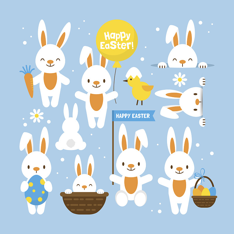 小兔子,复活节,可爱的,概念,节日,无人,绘画插图,符号,鸟类,性格