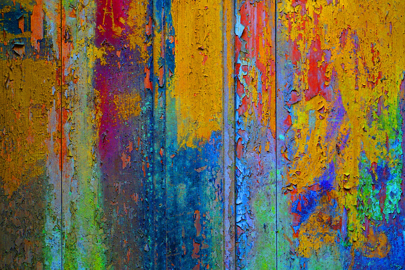 彩色图片,厚木板,木制,蓝色,红色,黄色,背景,水平画幅,风化的,墙