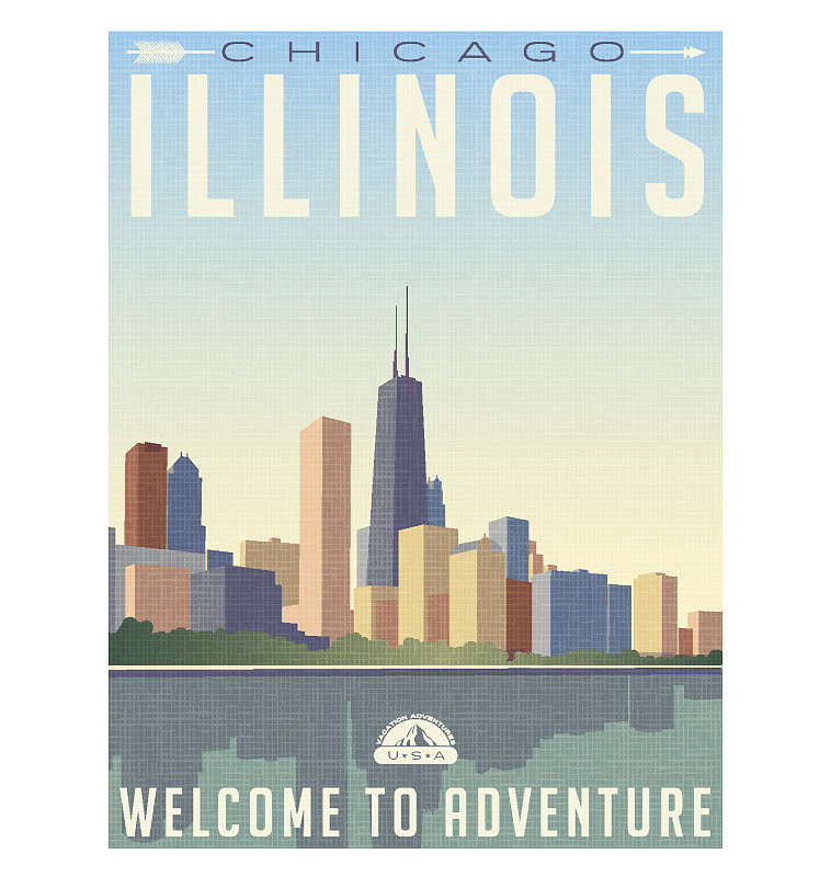 芝加哥市,伊利诺斯州,标签,城市天际线,高雅,行李,垂直画幅,绘画插图,无人